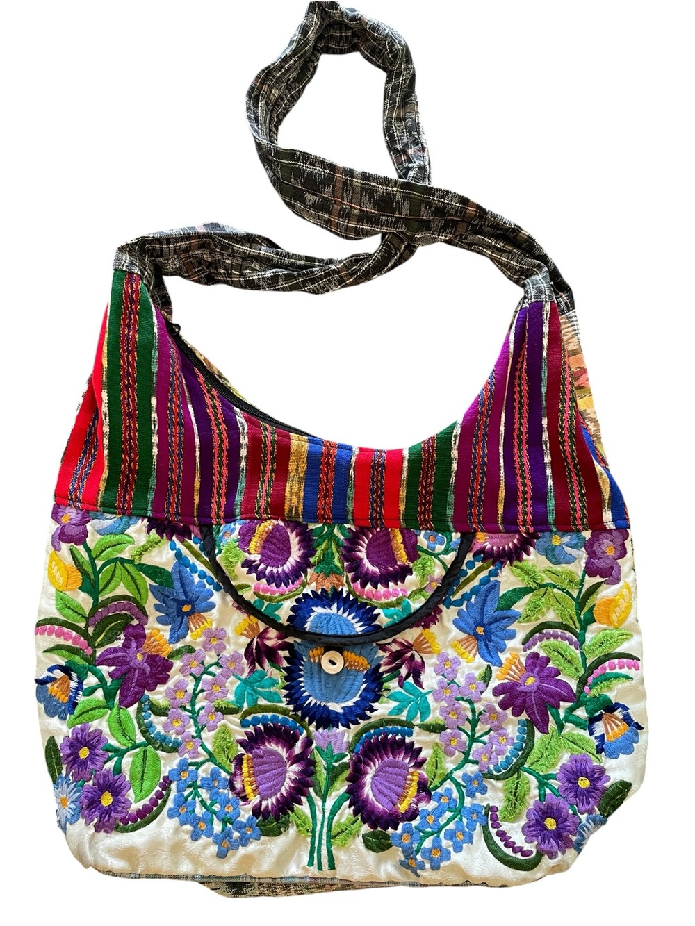 BOHEMIAN FLORAL EMBROIDERED PATCHWORK HOBO BAG Oversized Festival